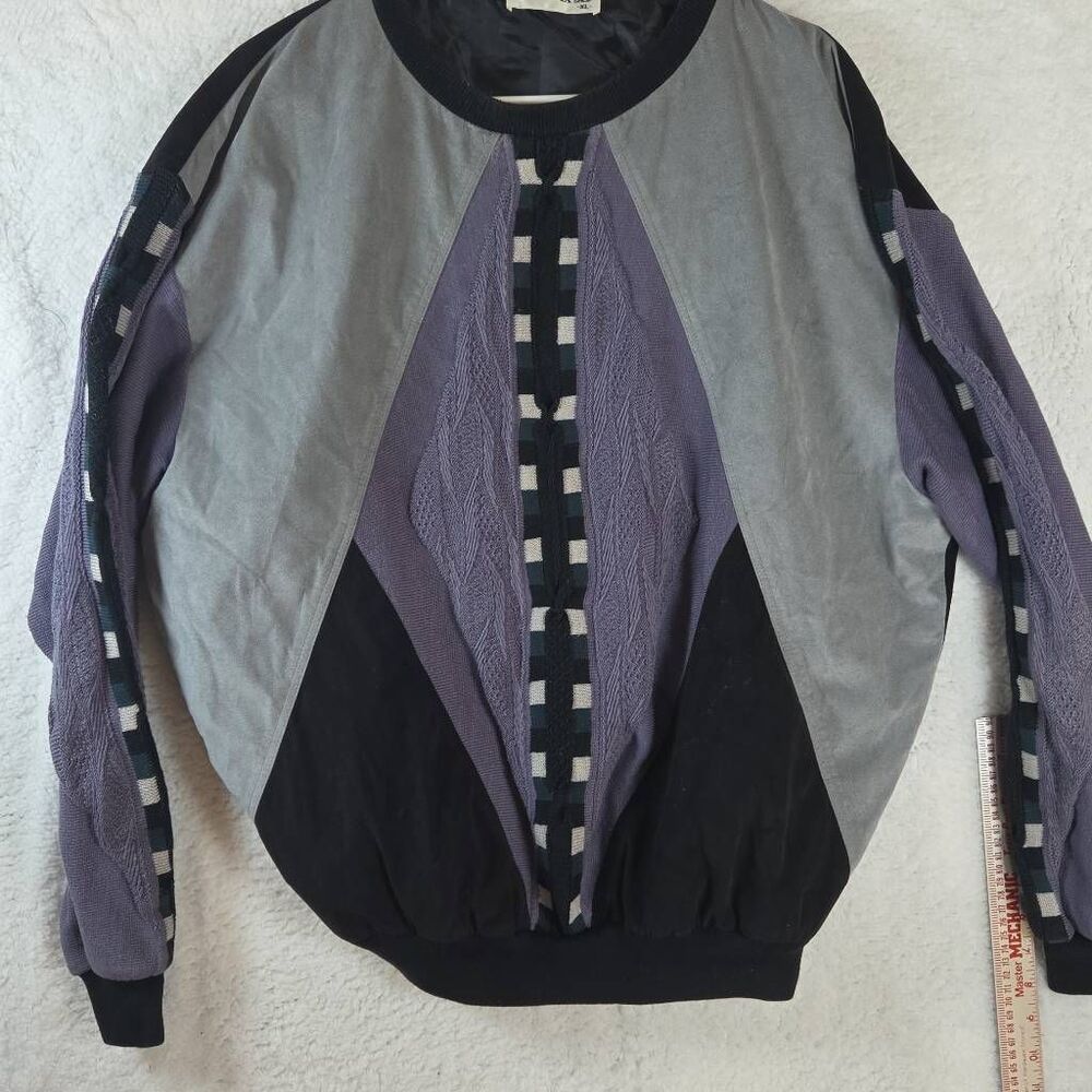 Vtg St. Croix Colorblock Faux Suede Mixed Media Pullover Grandpa‎ Sweater XL